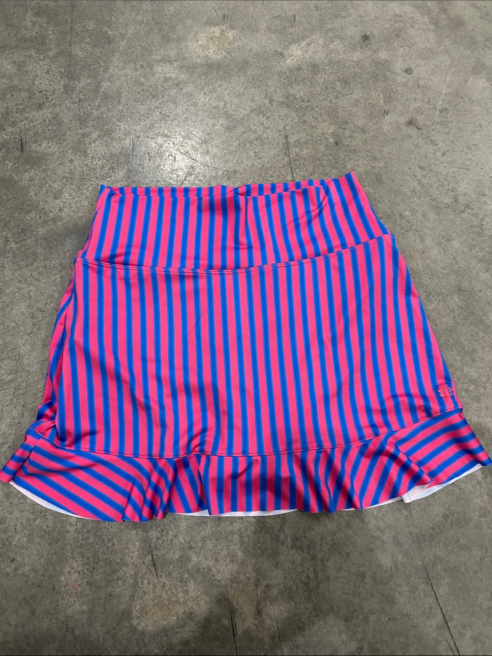 Albion Pink and Blue Striped Ruffle-Hem Mini Skirt